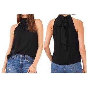 1. State Black Halter Back Tie Chiffon Sleeveless Blouse Small